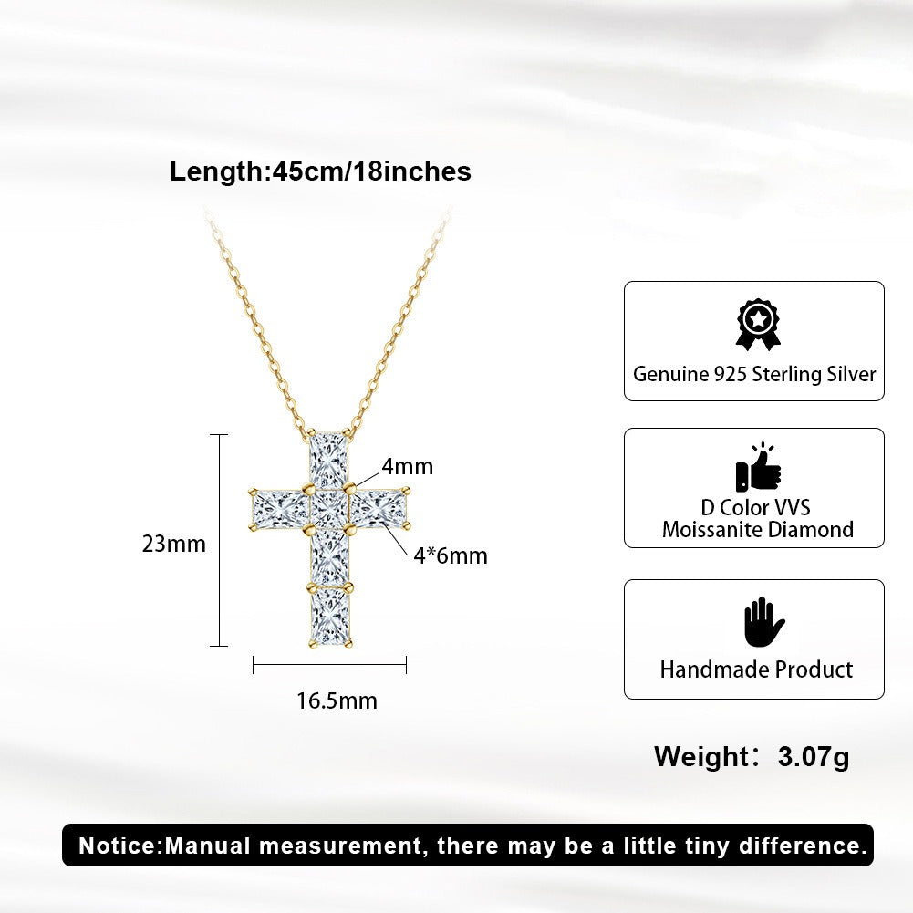 Kemstone Moissanite Cross Pendant Necklace – 925 Sterling Silver MON12