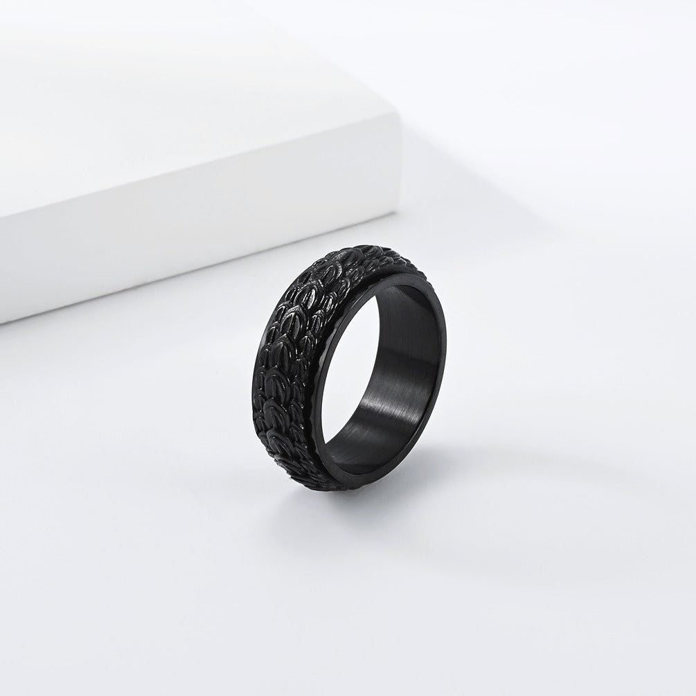 Kemston Stainless Steel Dragon Scale Spinner Ring for Men Vintage Style K-R1193
