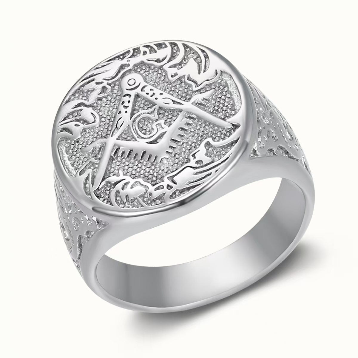Kemstone Men’s Stainless Steel Vintage Emblem Signet Ring – Silver Gold TR0510