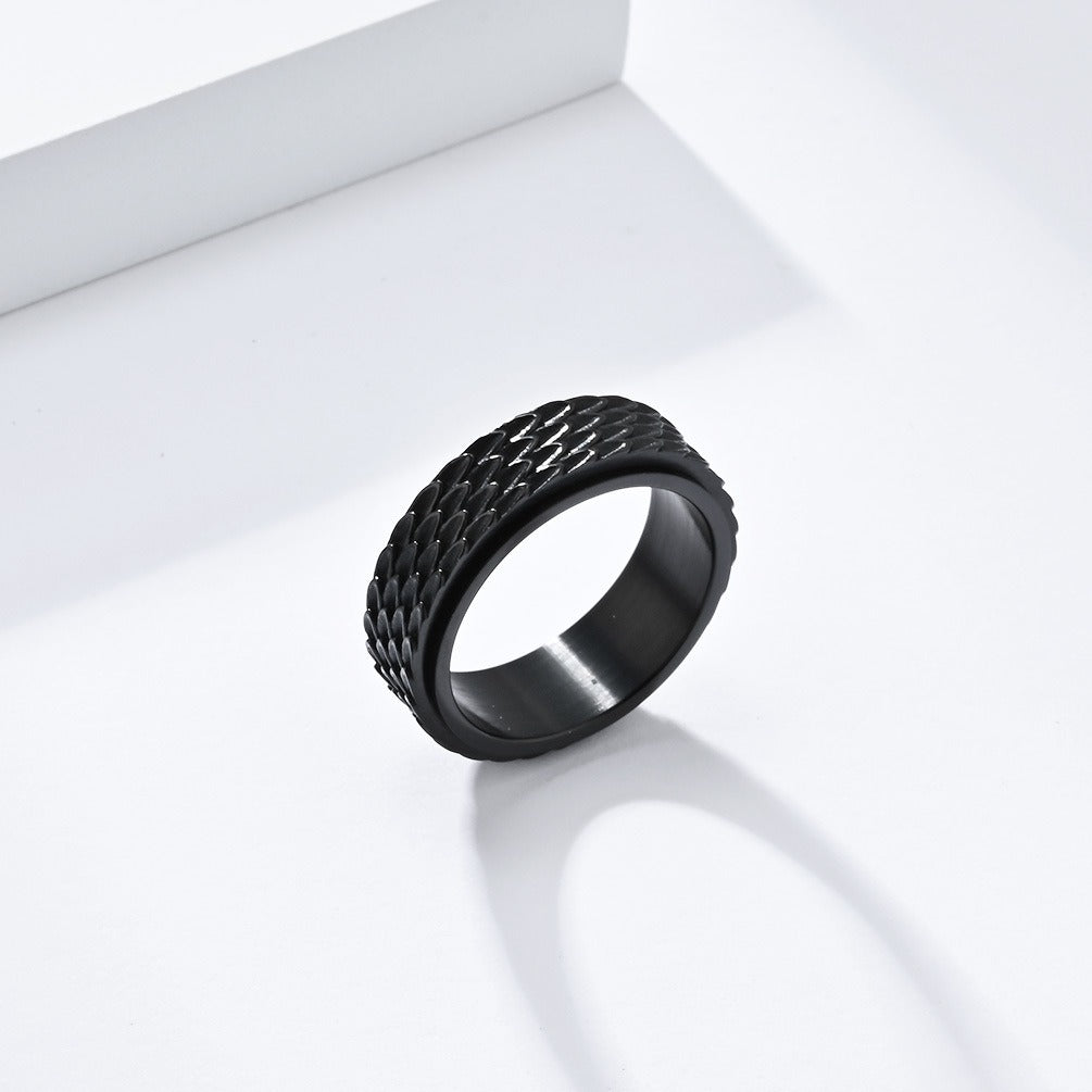 Kemstone Men’s Titanium Steel Dragon Scale Spinner Ring – Vintage Fidget Jewelry K-R810