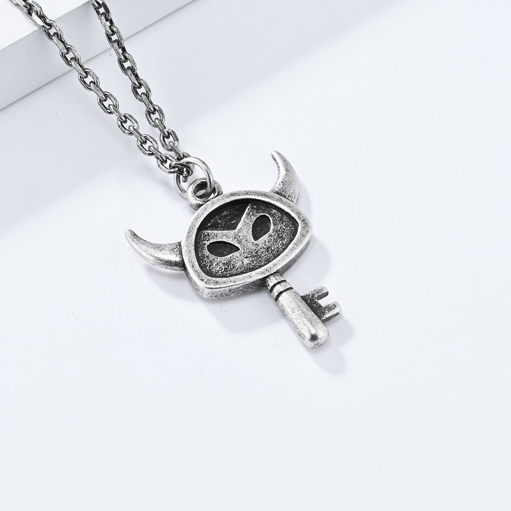 Kemstone Stainless Steel Key Pendant Necklace for Men Small Horn Detail Vintage K-PT550