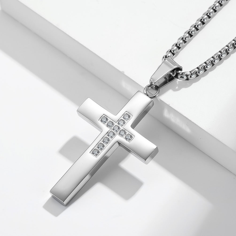Kemstone Stainless Steel Cross Pendant Necklace for Men & Women K-PT415
