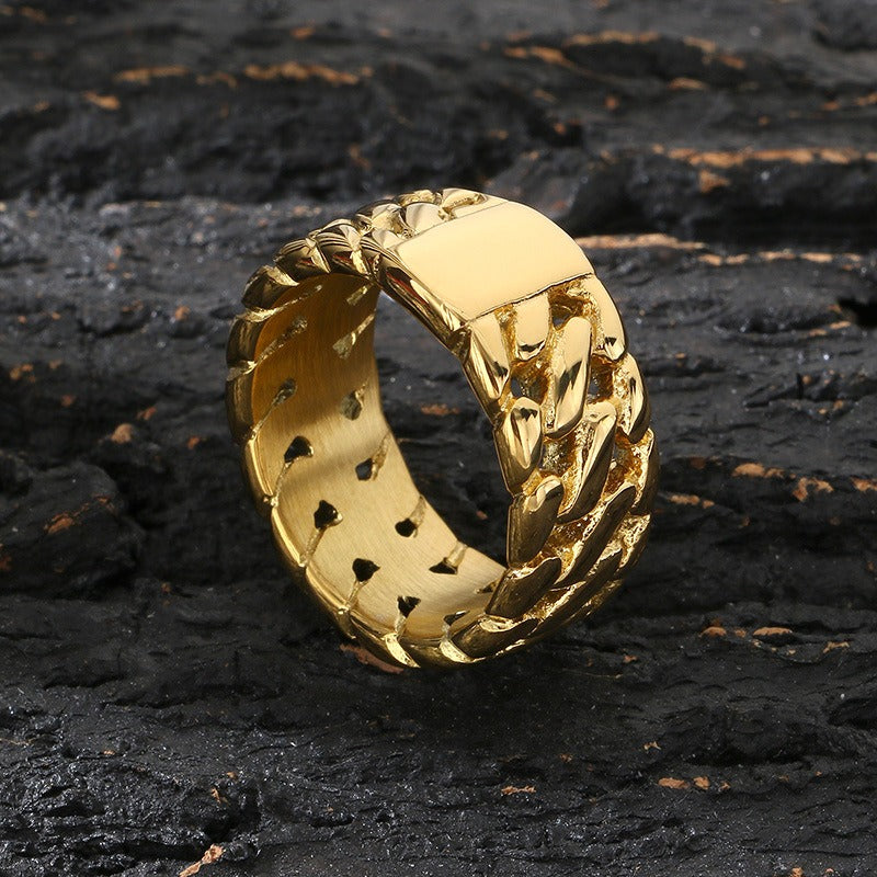 Kemstone Titanium Steel Dragon Bone Chain Ring – Vintage Woven Band for Men KR112510-KJX