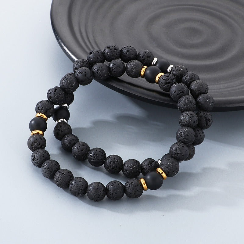 Kemstone Lava Stone Bead Bracelet Black Agate Elastic Bracelet 8mm for Men & Women KB210119-Z