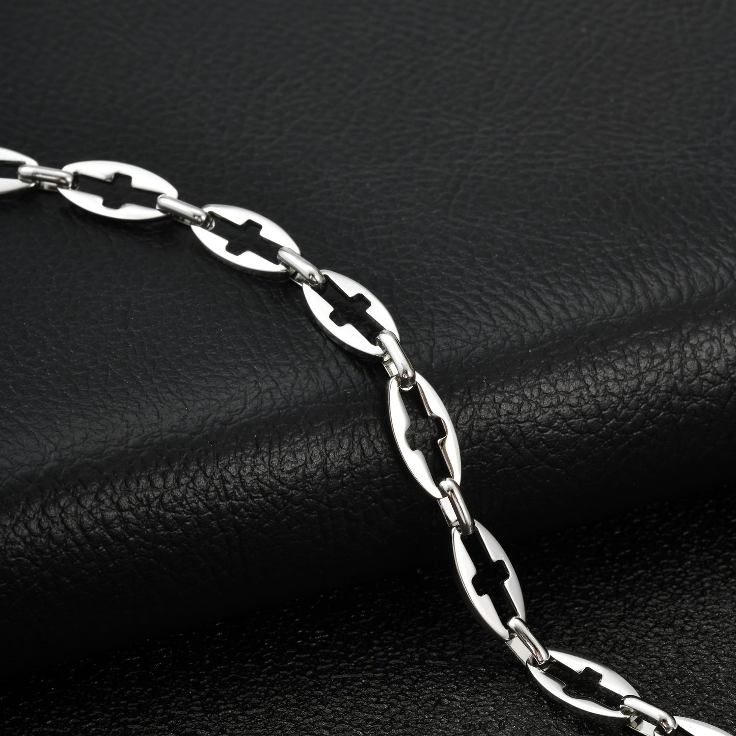 Kemstone Stainless Steel Cross Link Chain Bracelet for Men BR-3028
