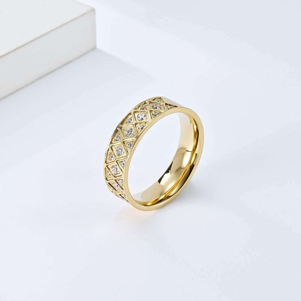 Kemstone Stainless Steel Lattice Cubic Zirconia Ring for Men & Women K-R733
