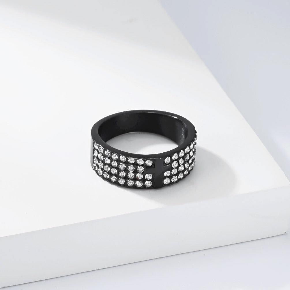 Kemstone Iced Out Cross Ring for Men Stainless Steel Wide Band Hip Hop K-R1217