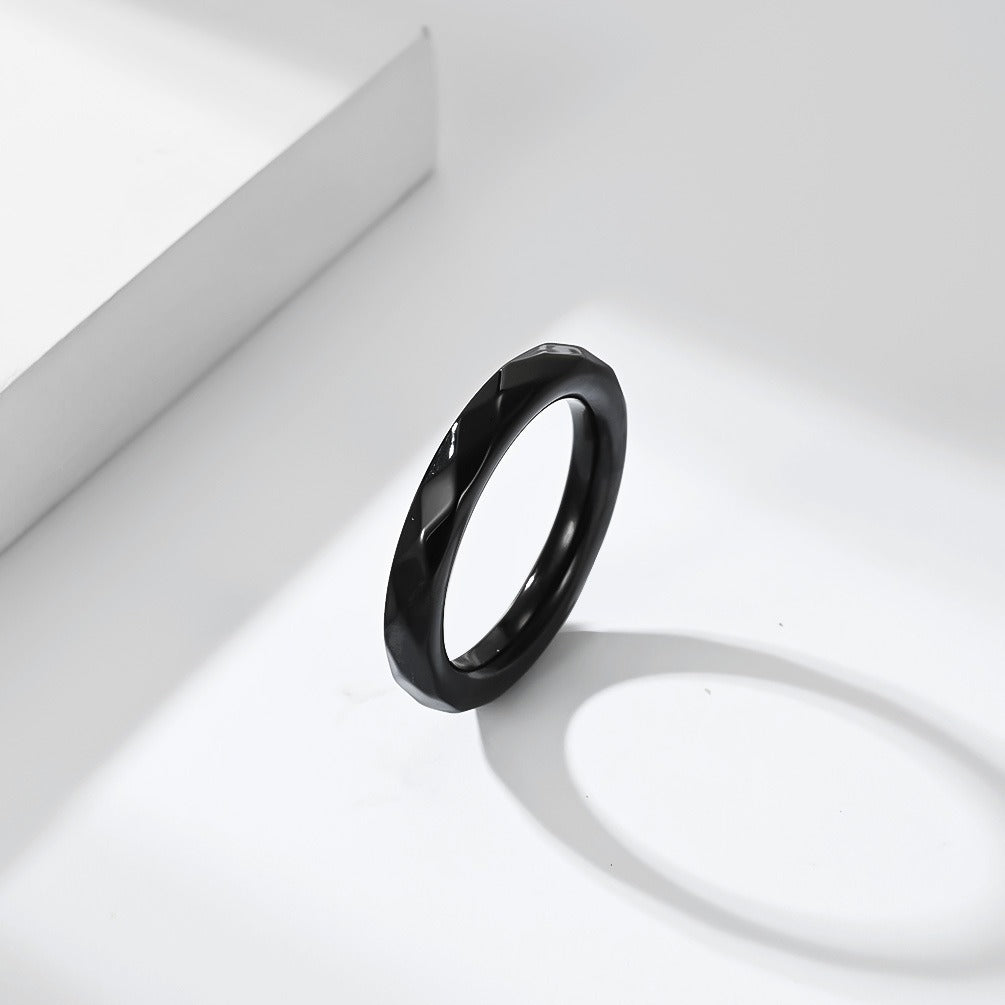 Kemstone Faceted Ring for Men Stainless Steel Rounded Edge K-R1232