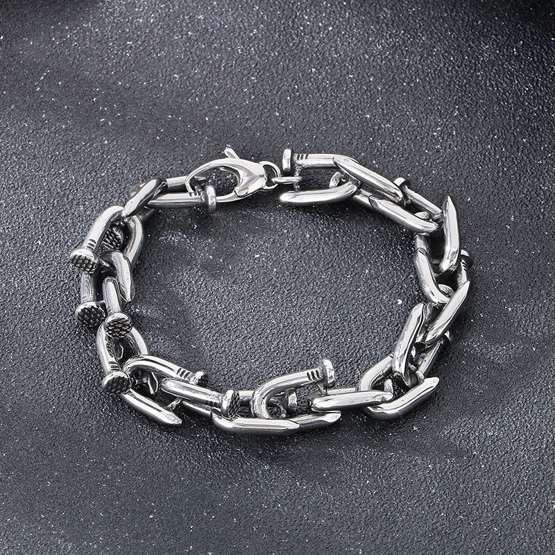 Kemstone Titanium Steel Nail Link Bracelet for Men – Vintage Punk Style KB185405-KJX