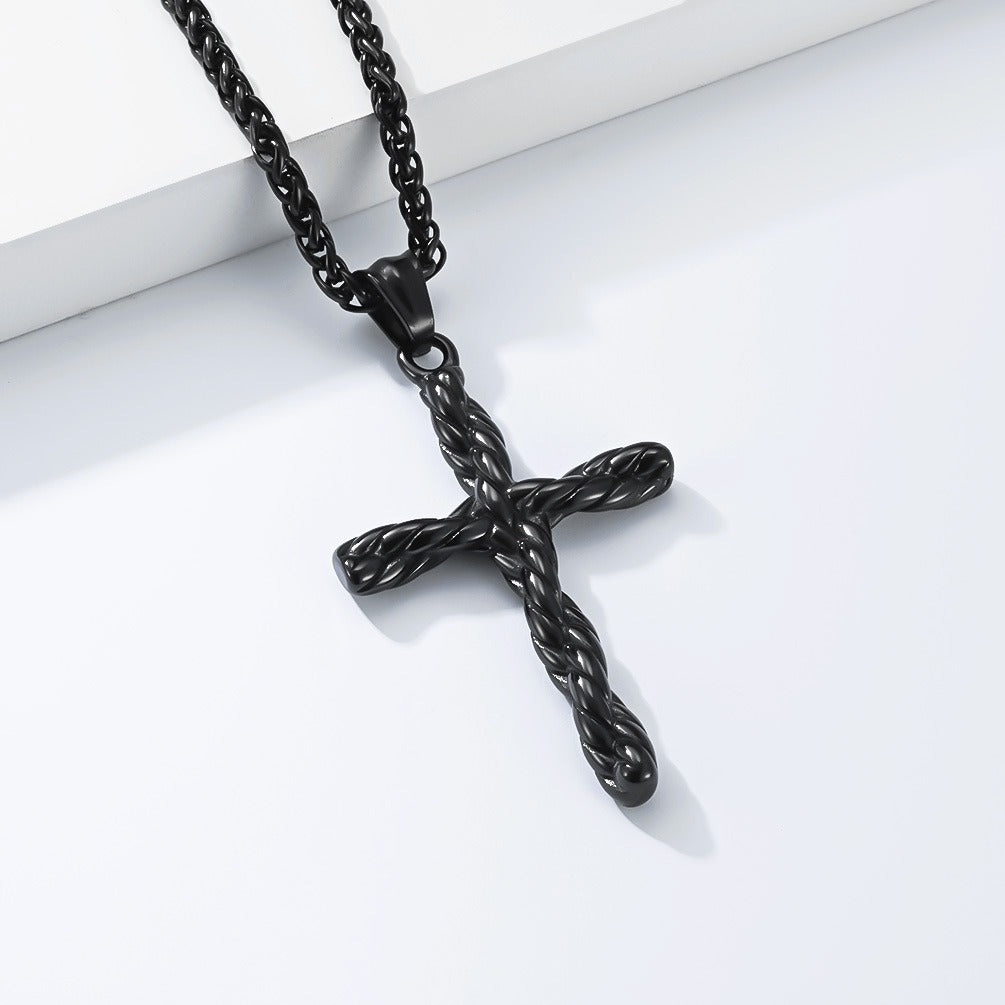 Kemstone Twisted Cross Pendant Titanium Steel Braided Texture for Men Silver Gold Black K-PT707