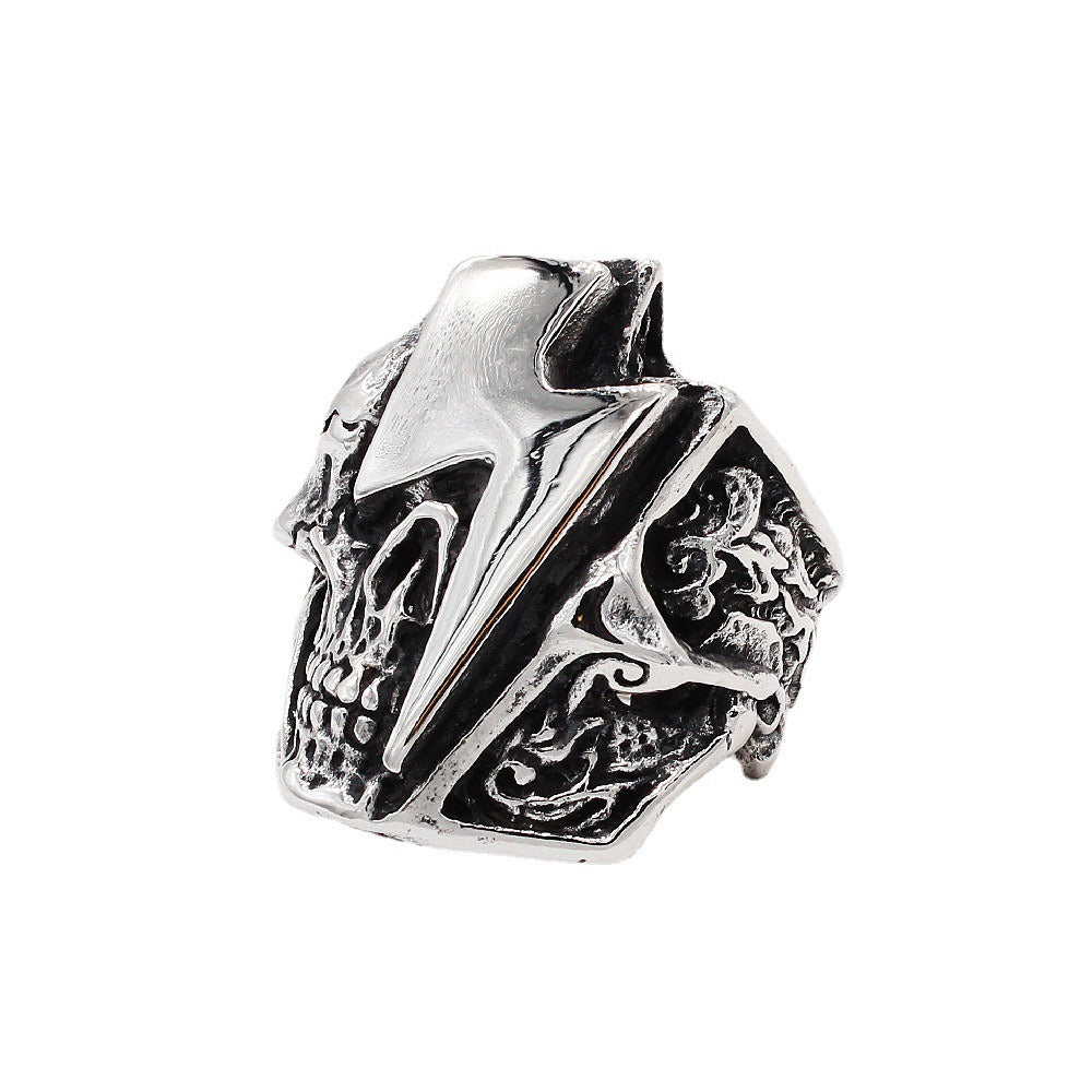 Kemstone Lightning Skull Ring for Men Titanium Steel Gothic Vintage R1219