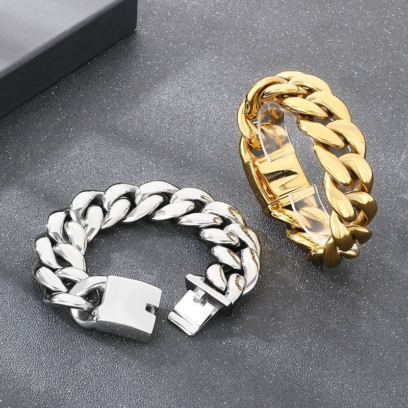 Kemstone Titanium Steel Cuban Chain Bracelet for Men – 25mm High Polish KB204399-KJX