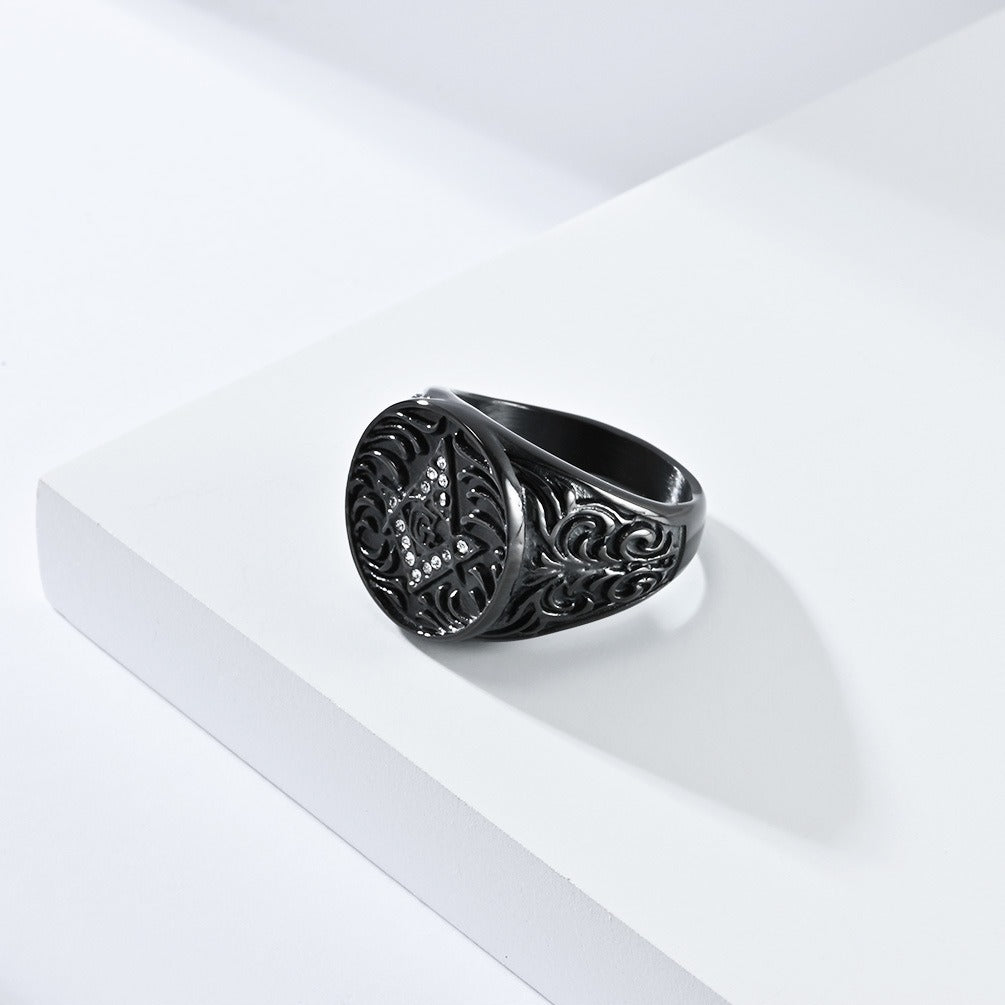 Kemstone Titanium Steel Freemason Ring – Vintage Masonic Emblem Design K-R800