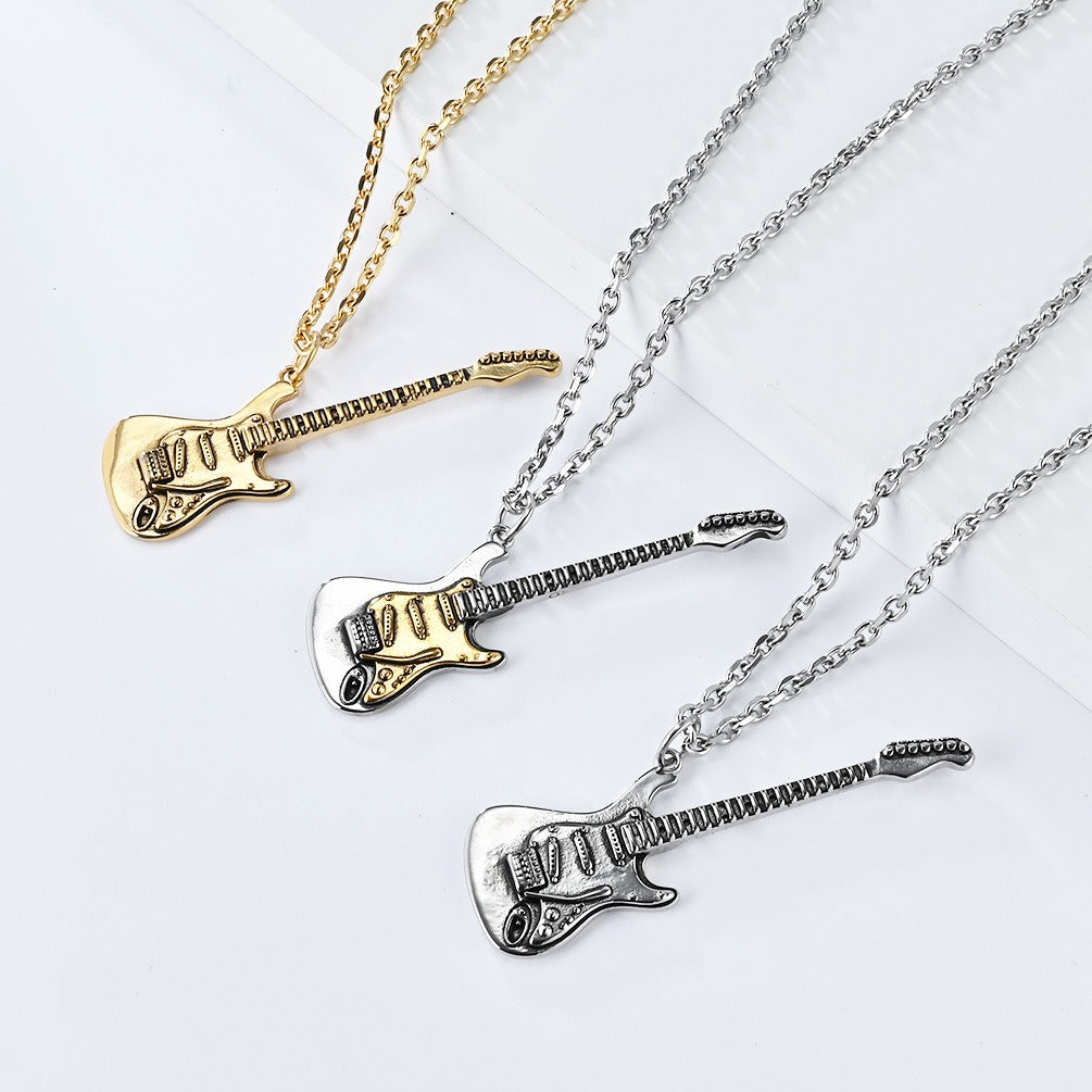 Kemstone Electric Guitar Pendant Necklace for Men Stainless Steel Two Tone Accent K-PT543