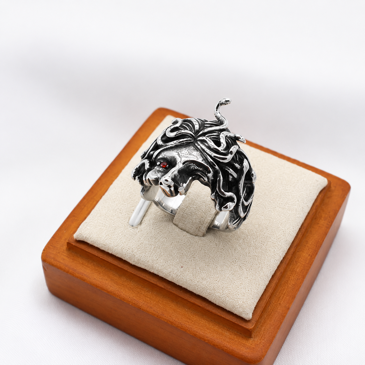 Kemston Snake Ring for Men Titanium Steel Vintage Sculpted Face Style R1576