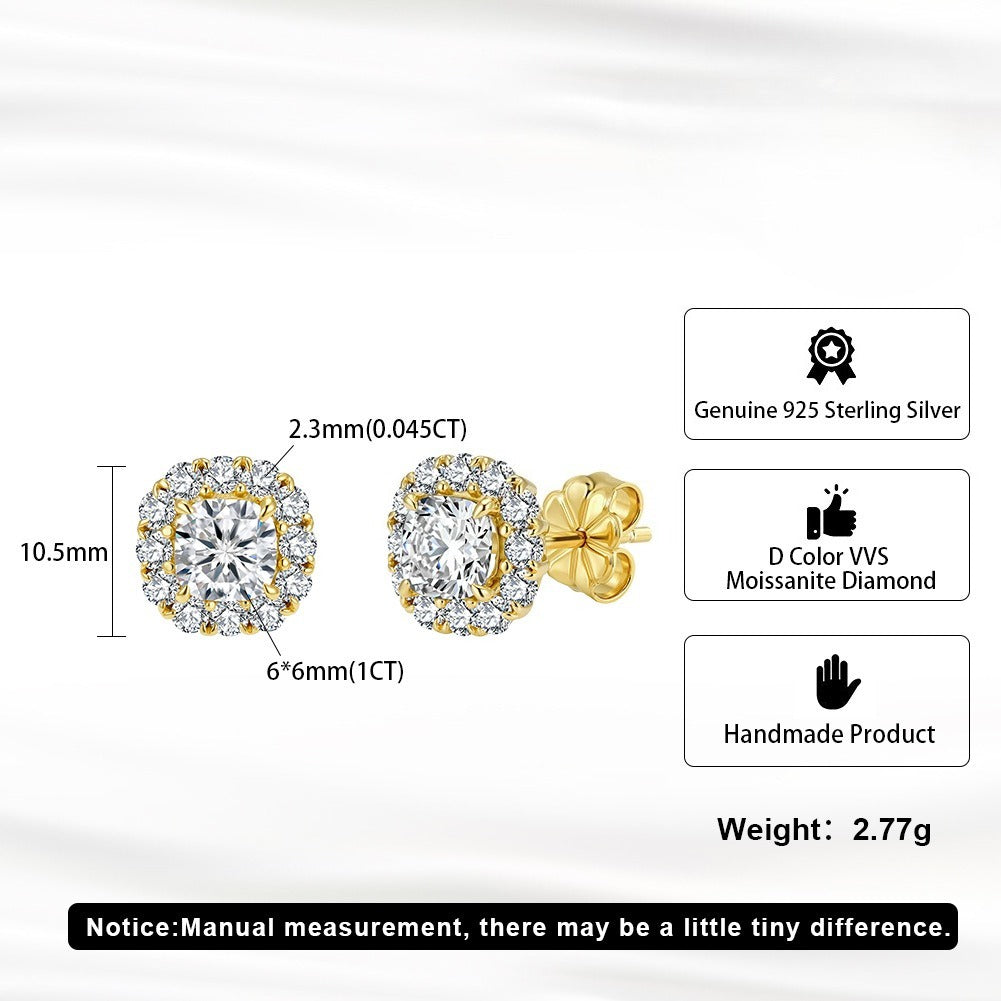 Kemston 925 Sterling Silver Halo Moissanite Stud Earrings for Women SMOE26