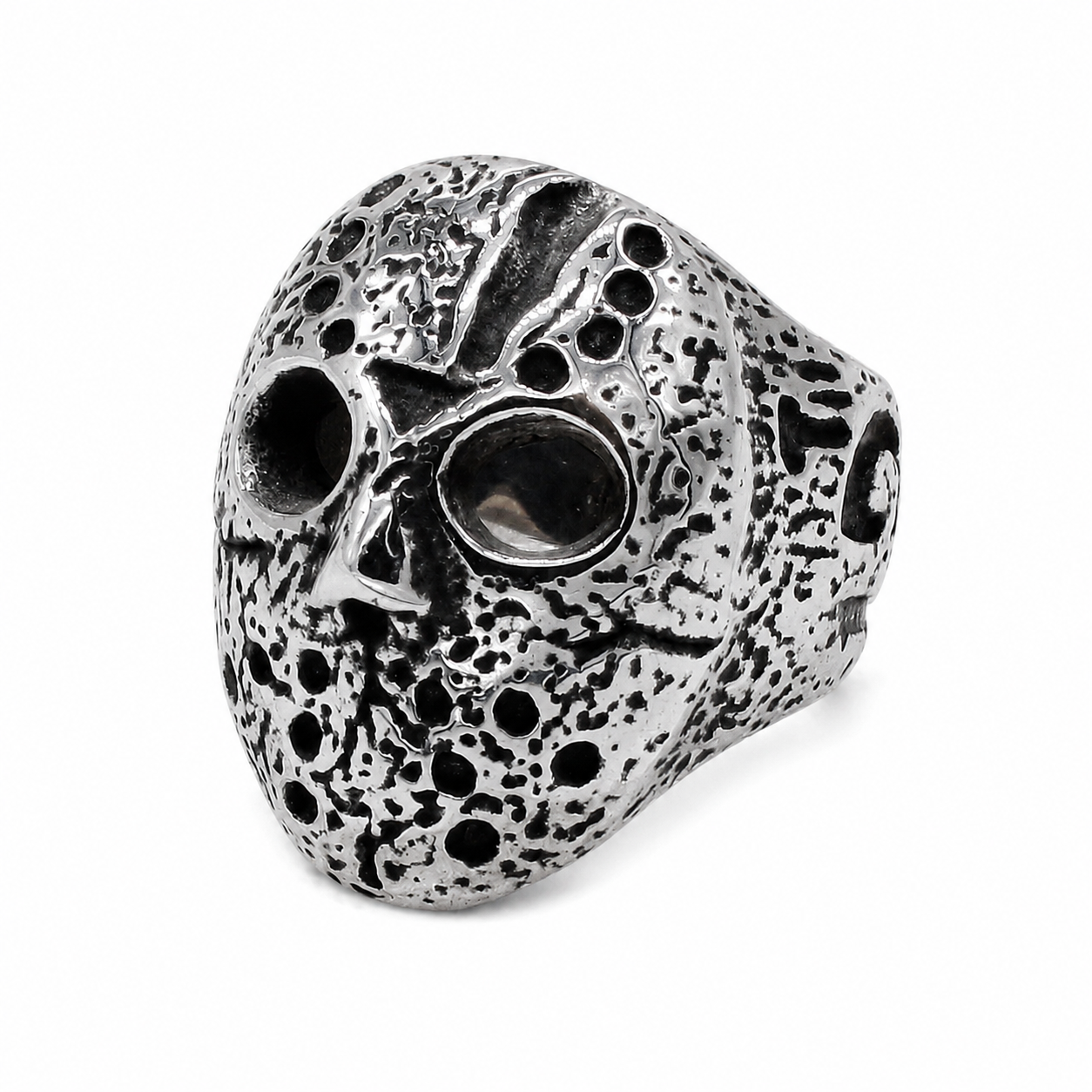 Kemstone Skull Mask Ring for Men Stainless Steel Sculpted Face Gothic Vintage R1073