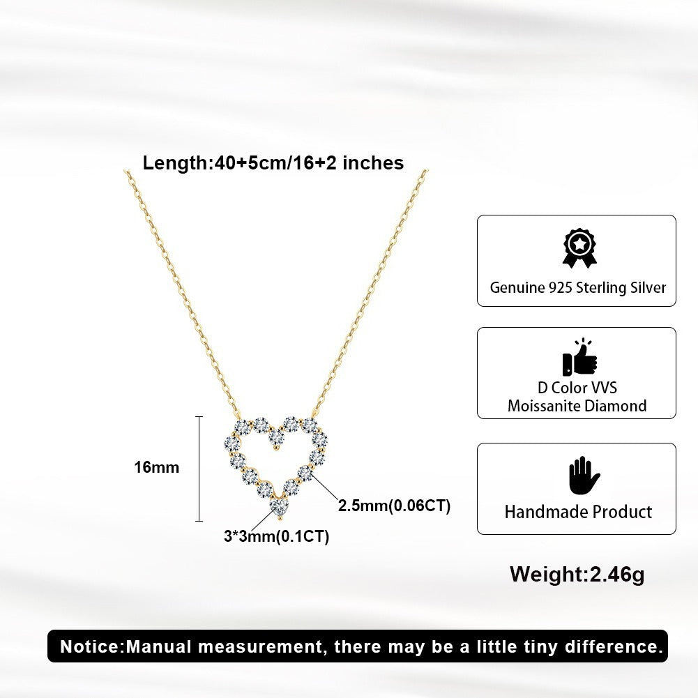 Kemstone Heart Shaped Moissanite Necklace for Women 925 Sterling Silver Pendant SMON23