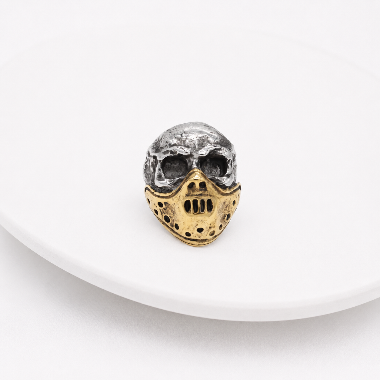Kemstone Masked Skull Ring for Men Stainless Steel Gothic Vintage Sculpted Face R1216