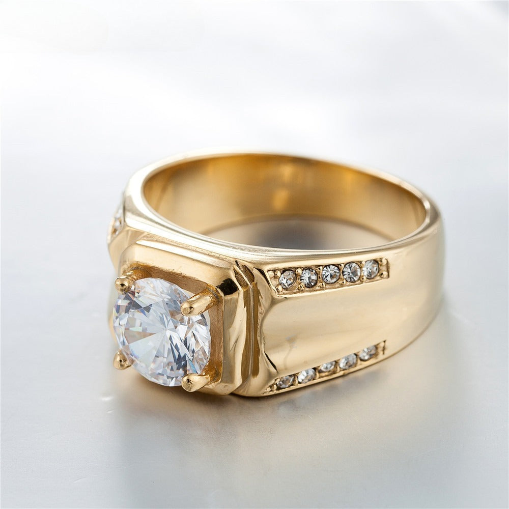 Kemstone Cubic Zirconia Ring for Men Stainless Steel Wide Band R0284