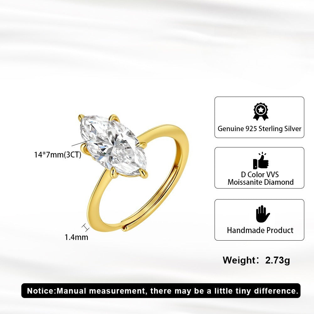 Kemston 925 Sterling Silver Marquise Moissanite Ring for Women Solitaire Design SMOR19