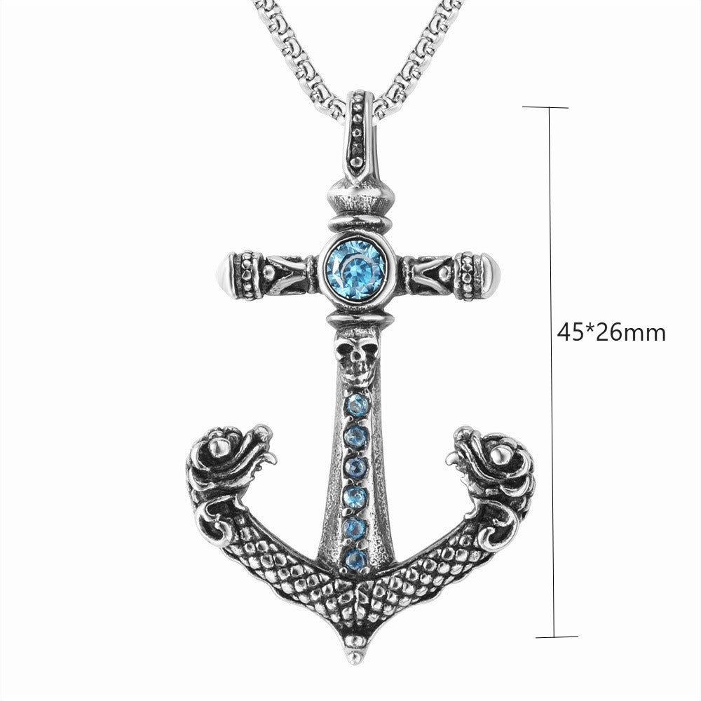 Kemstone Titanium Steel Anchor Pendant Necklace for Men with Cubic Zirconia – Gold & Silver P1411