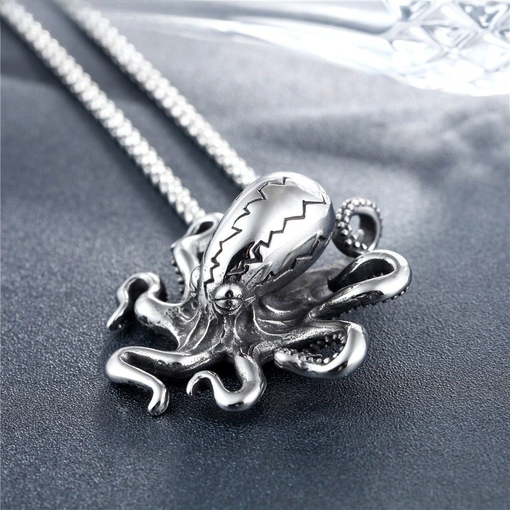 Kemstone Octopus Pendant Necklace for Men Titanium Steel Vintage Ocean Style P0241-NK05
