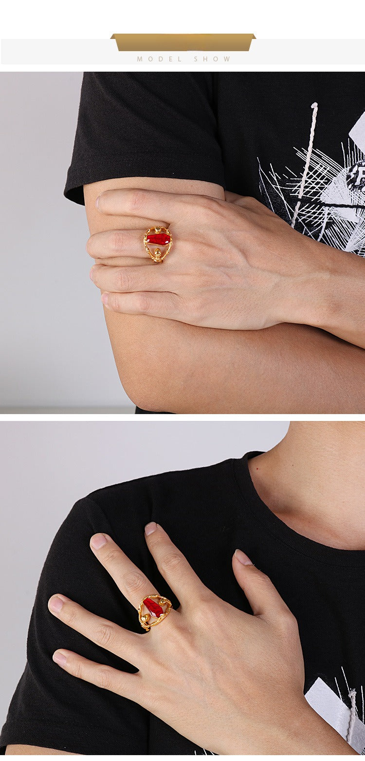 Kemstone Gothic Vampire Coffin Ring - Stainless Steel Punk Jewelry with Resin Inlay for Men KR52409-K