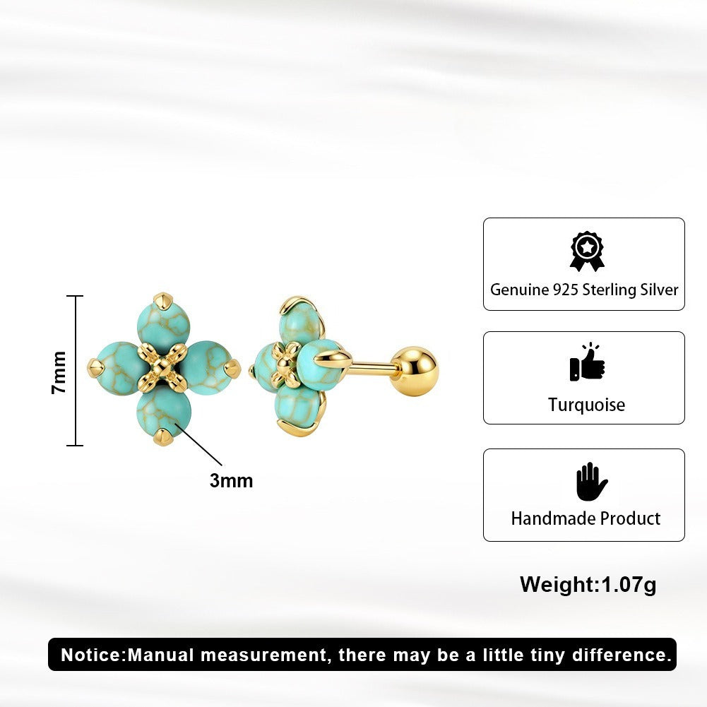 Kemstone 925 Sterling Silver Turquoise Flower Stud Earrings for Women Dainty GME53