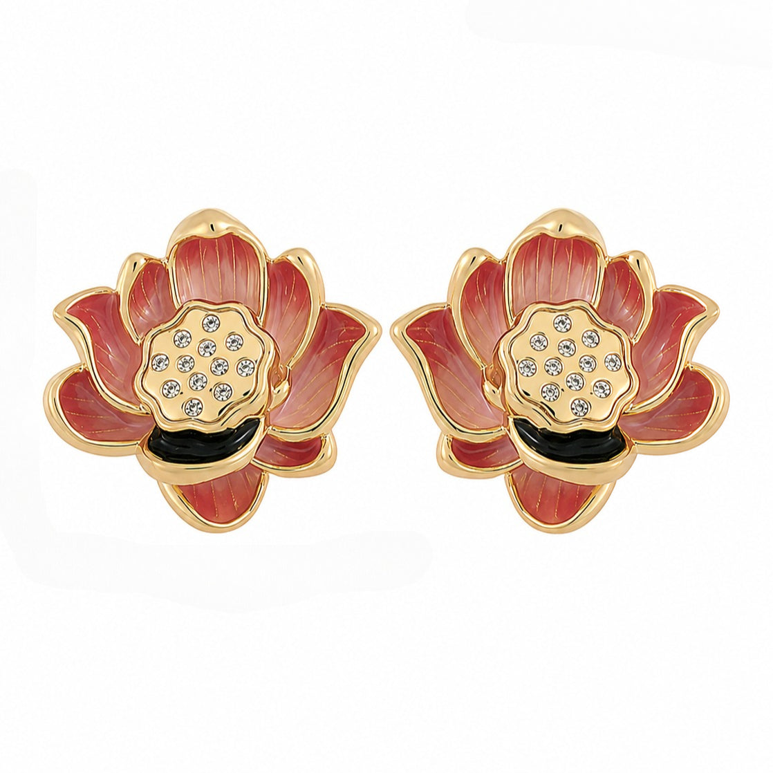 Kemstone Lotus Flower Stud Earrings for Women Enamel Floral Copper TD10865