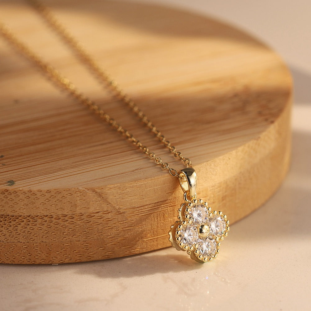 Kemstone 925 Sterling Silver Moissanite Clover Pendant Necklace for Women MON14