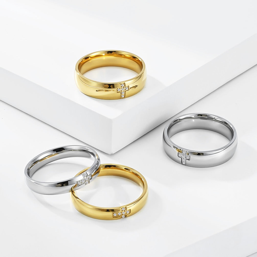 Kemston Cross Ring for Men & Women Stainless Steel Small Stone Detail K-R1222