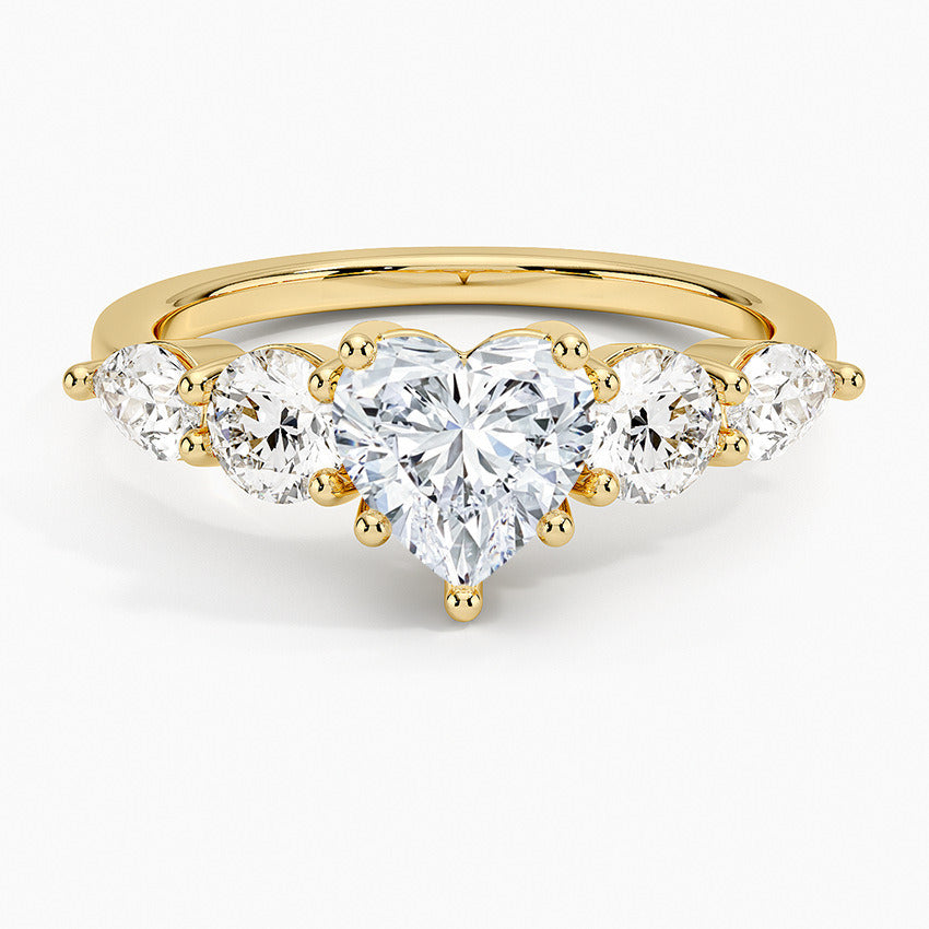 Kemstone Heart Cut Moissanite Five-Stone Ring for Women, 1–5ct S925 Gold-Plated Engagement & Wedding Jewelry SU548R