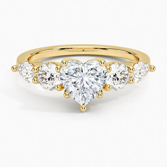 Kemstone Heart Cut Moissanite Five-Stone Ring for Women, 1–5ct S925 Gold-Plated Engagement & Wedding Jewelry SU548R