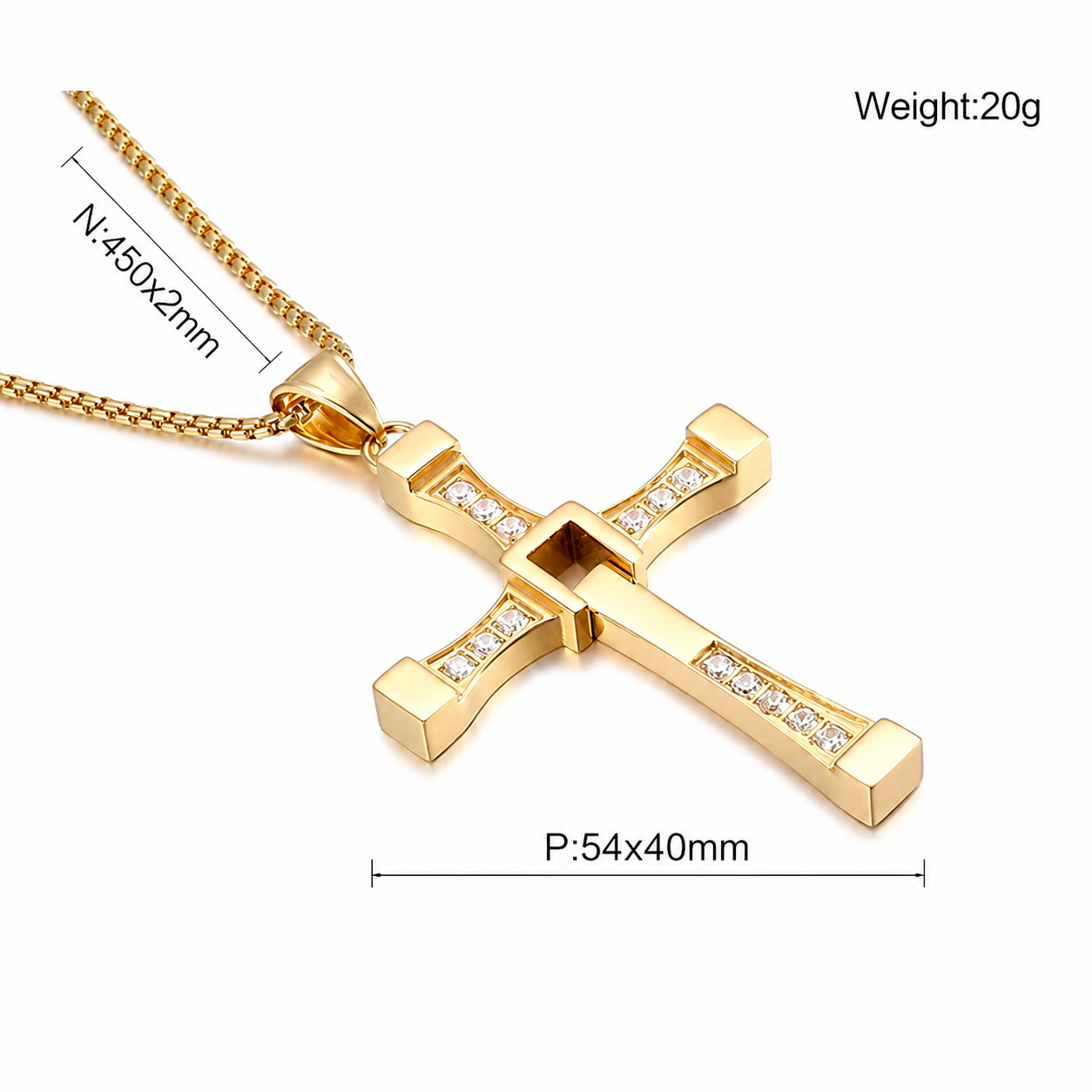 Kemstone Stainless Steel Hollow Moving Cross Pendant Necklace for Men Cubic Zirconia Inlay KP40312-K