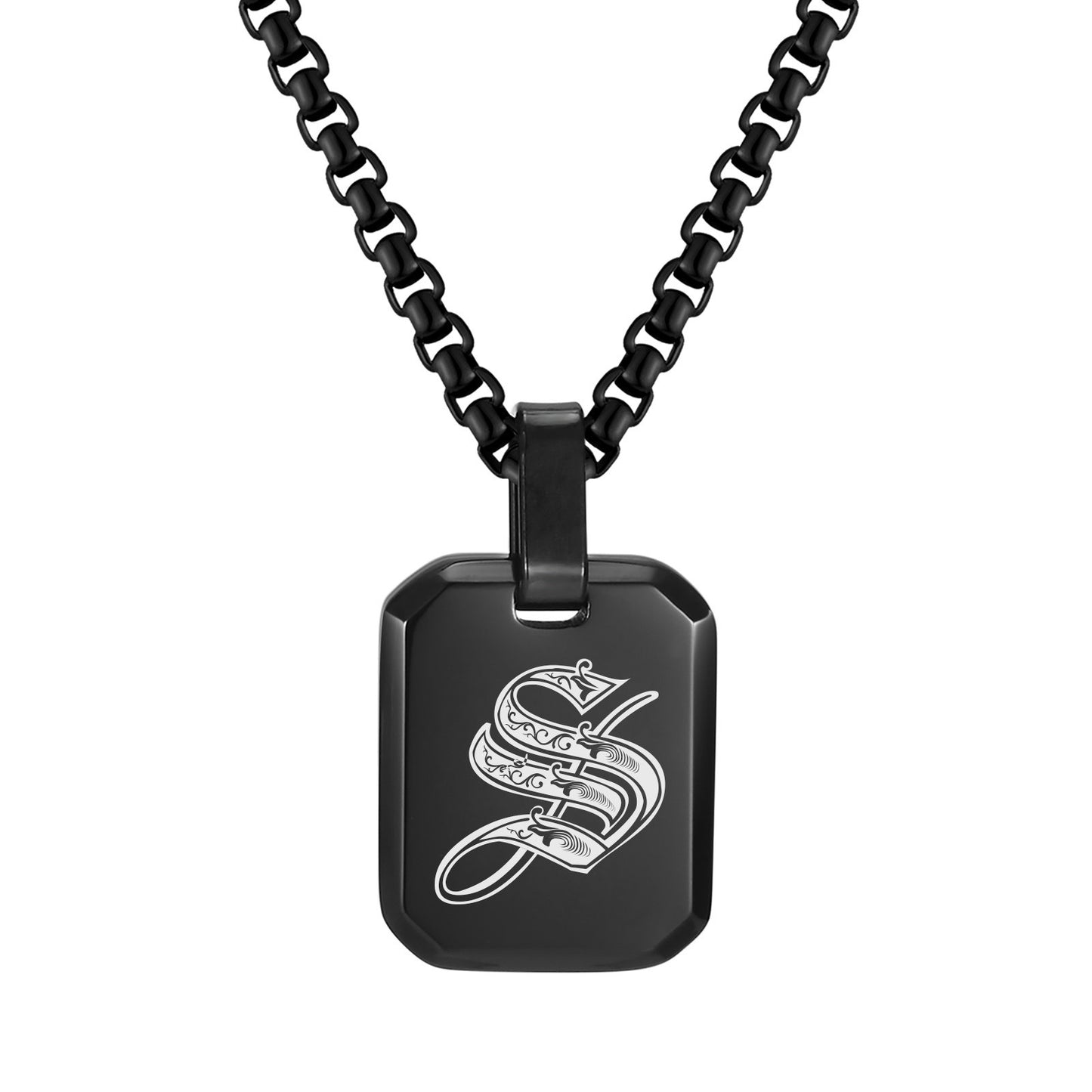 Kemston Initial Letter Pendant Necklace for Men Stainless Steel Tag Design PN-1925