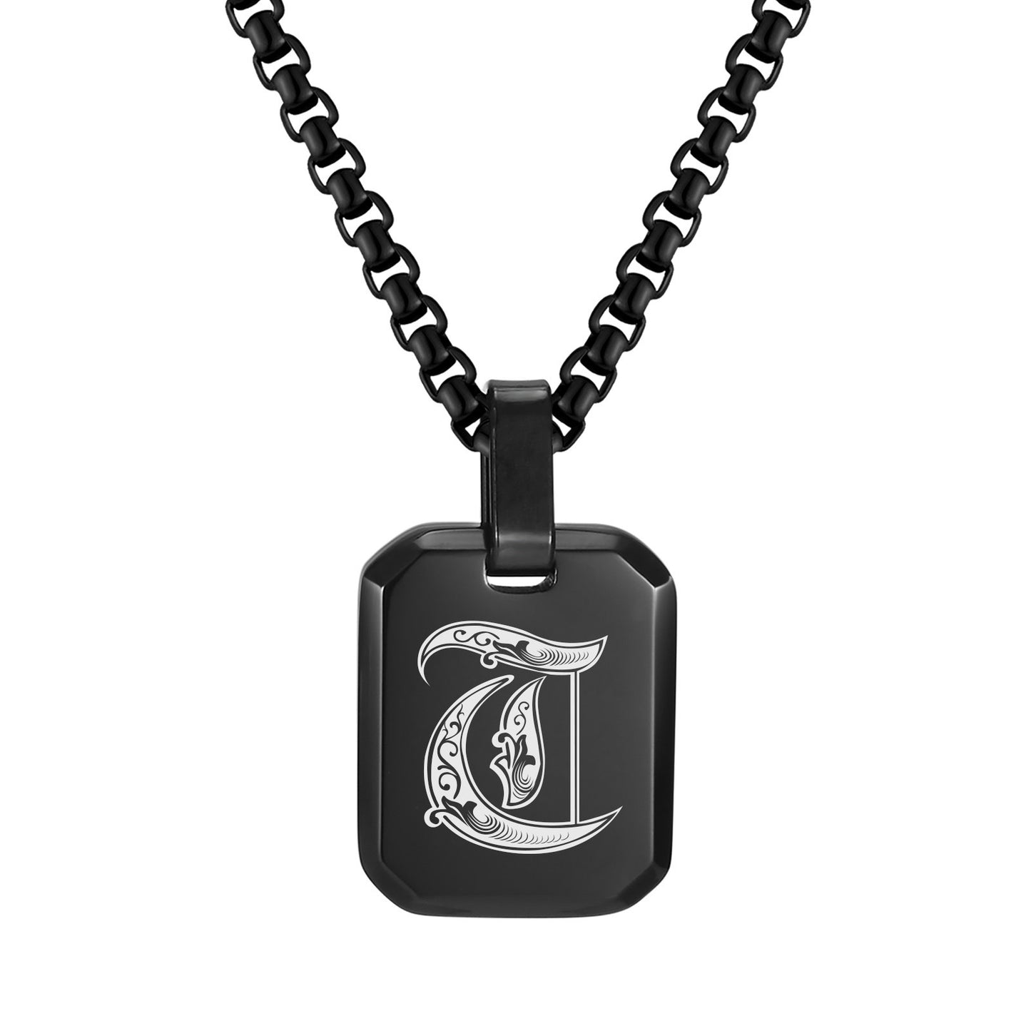 Kemston Initial Letter Pendant Necklace for Men Stainless Steel Tag Design PN-1925