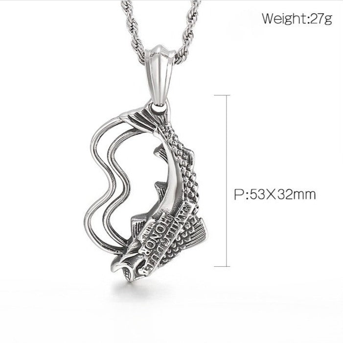 Kemstone Titanium Steel Fish Pendant Necklace for Men Vintage KP48777-BD