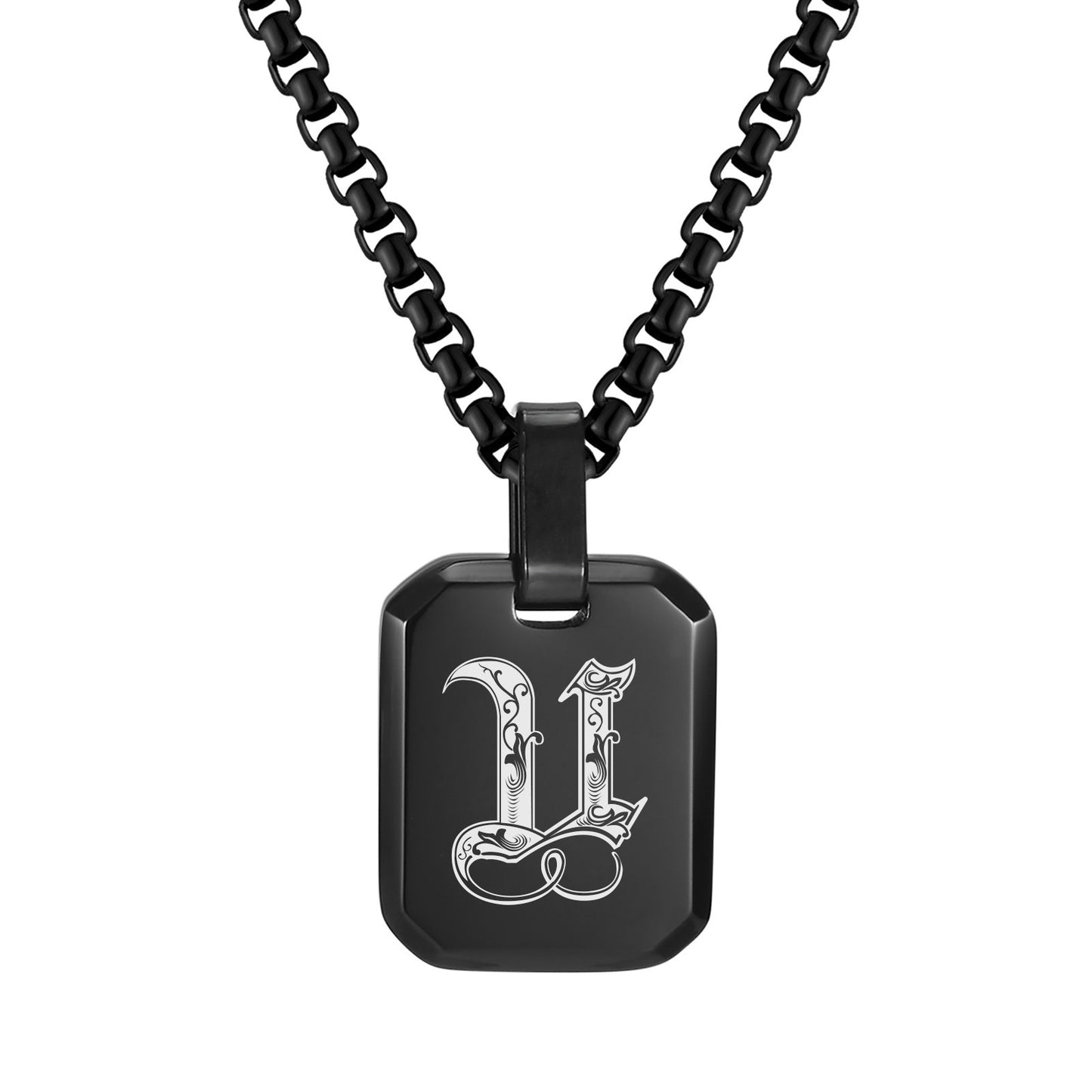 Kemston Initial Letter Pendant Necklace for Men Stainless Steel Tag Design PN-1925