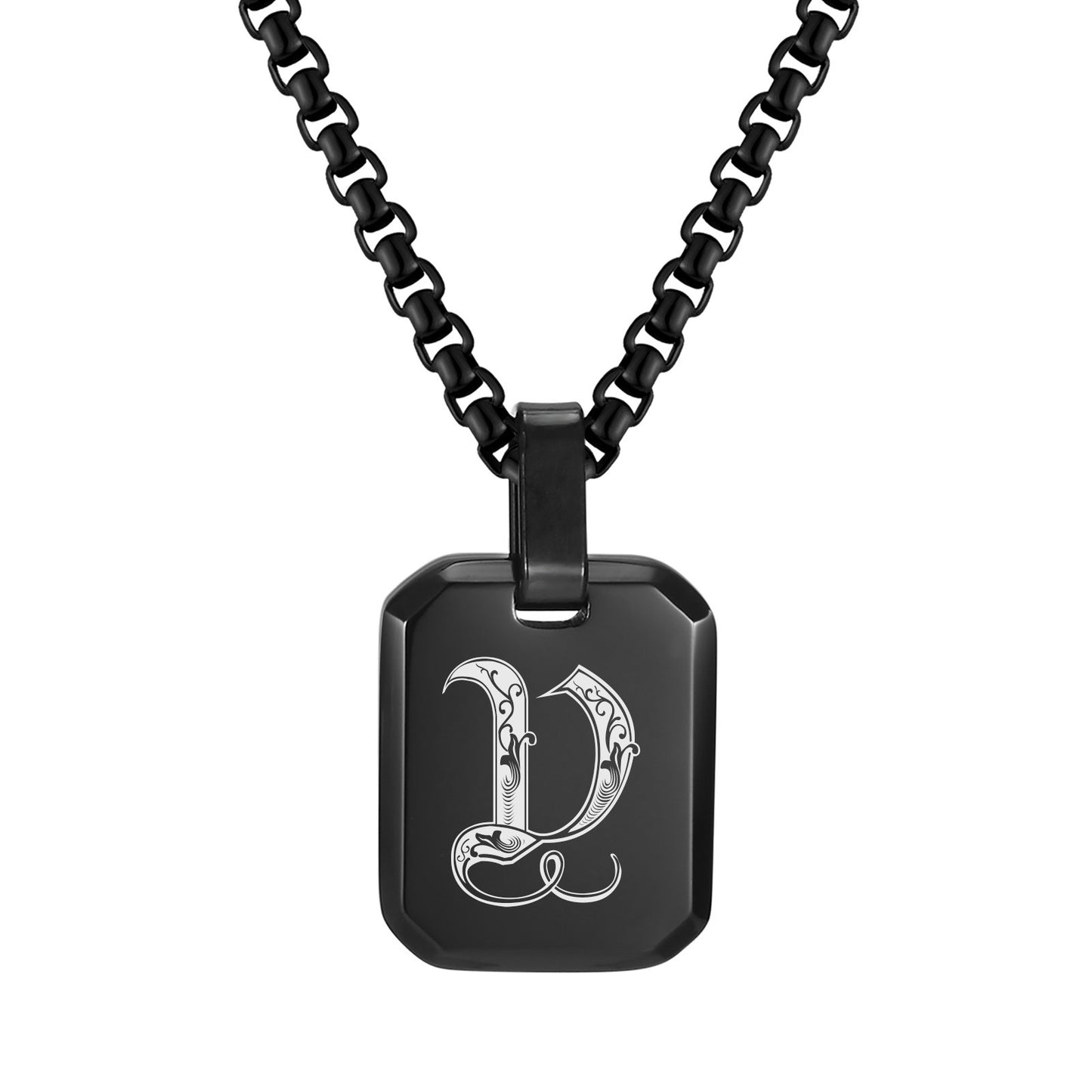 Kemston Initial Letter Pendant Necklace for Men Stainless Steel Tag Design PN-1925