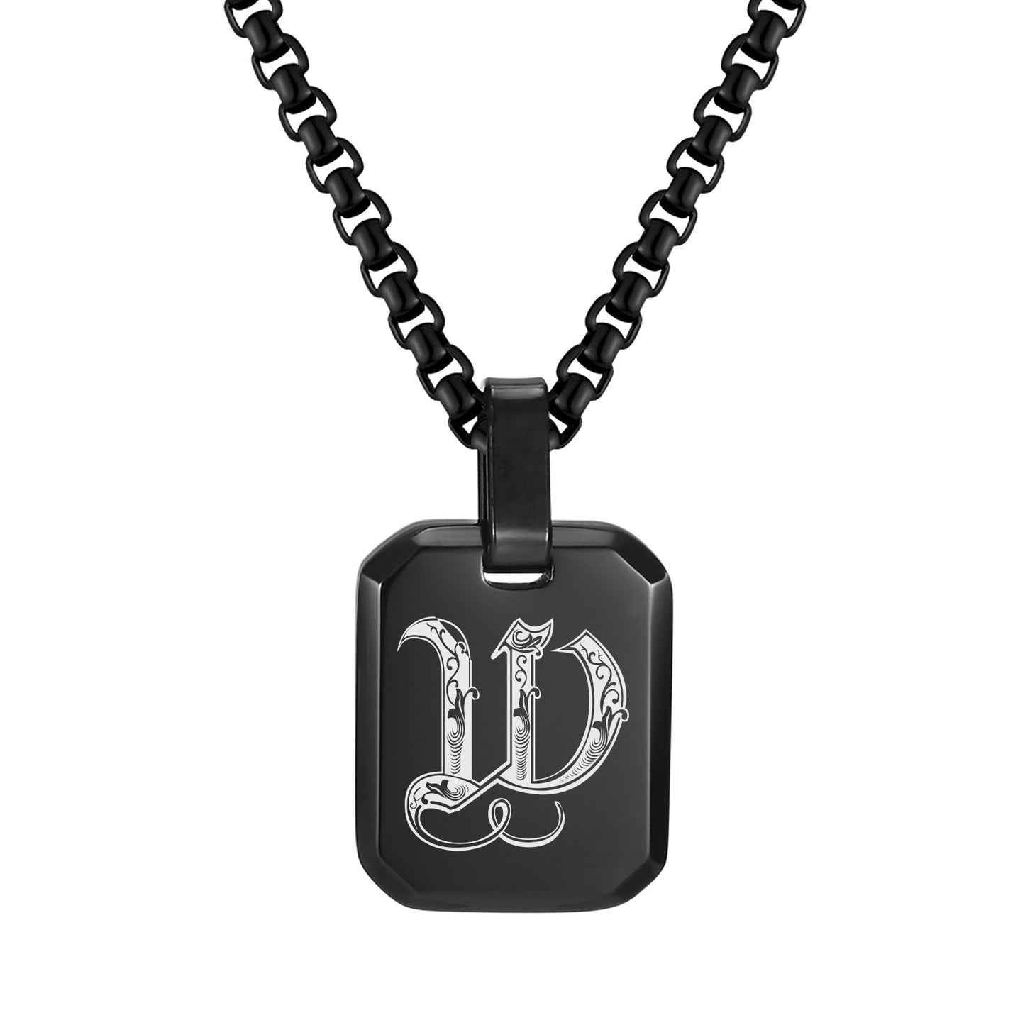 Kemston Initial Letter Pendant Necklace for Men Stainless Steel Tag Design PN-1925