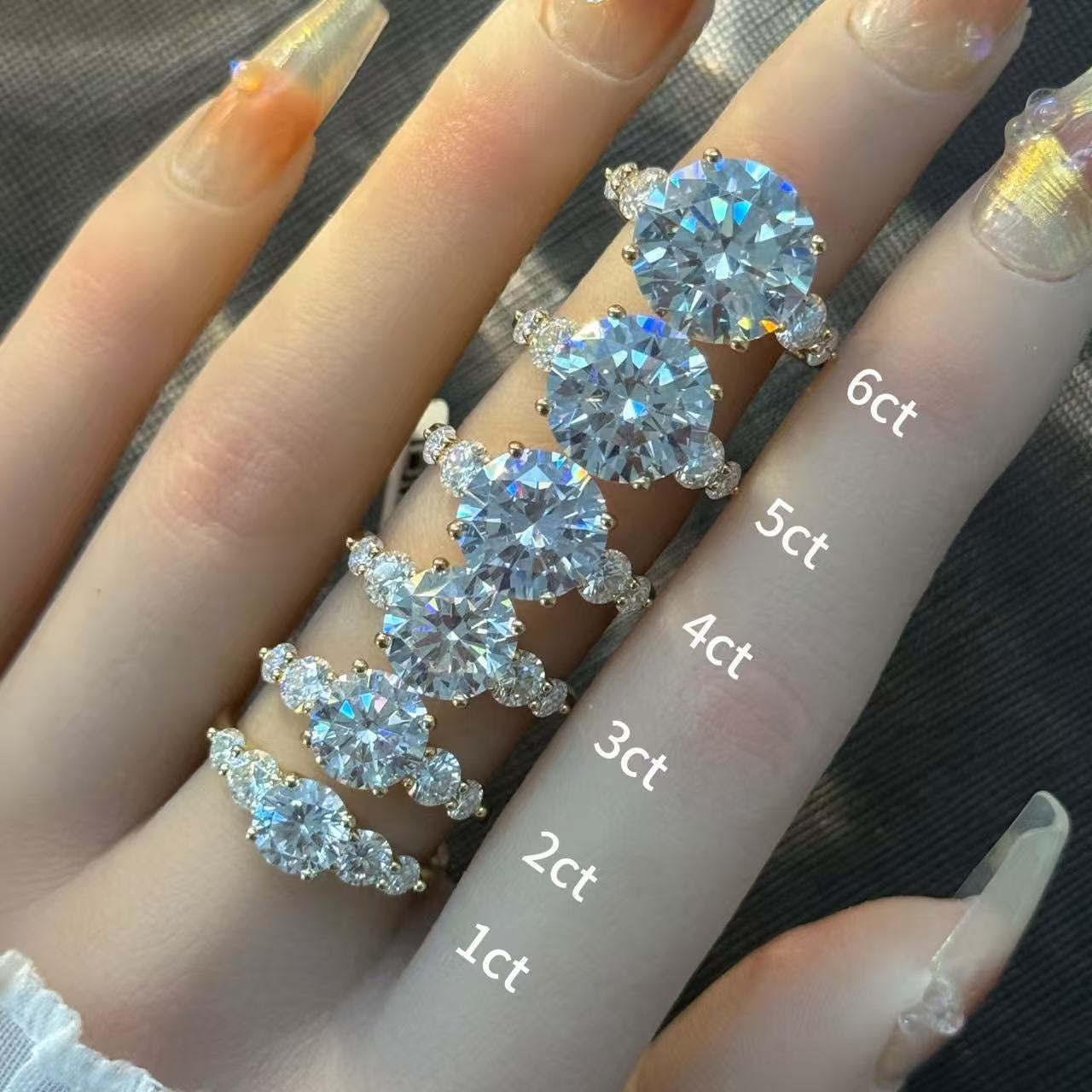 Kemstone S925 Gold Plated Round Moissanite Five-Stone Ring Collection