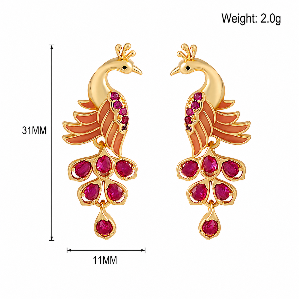Kemstone Peacock Stud Earrings for Women Enamel Copper TD14102