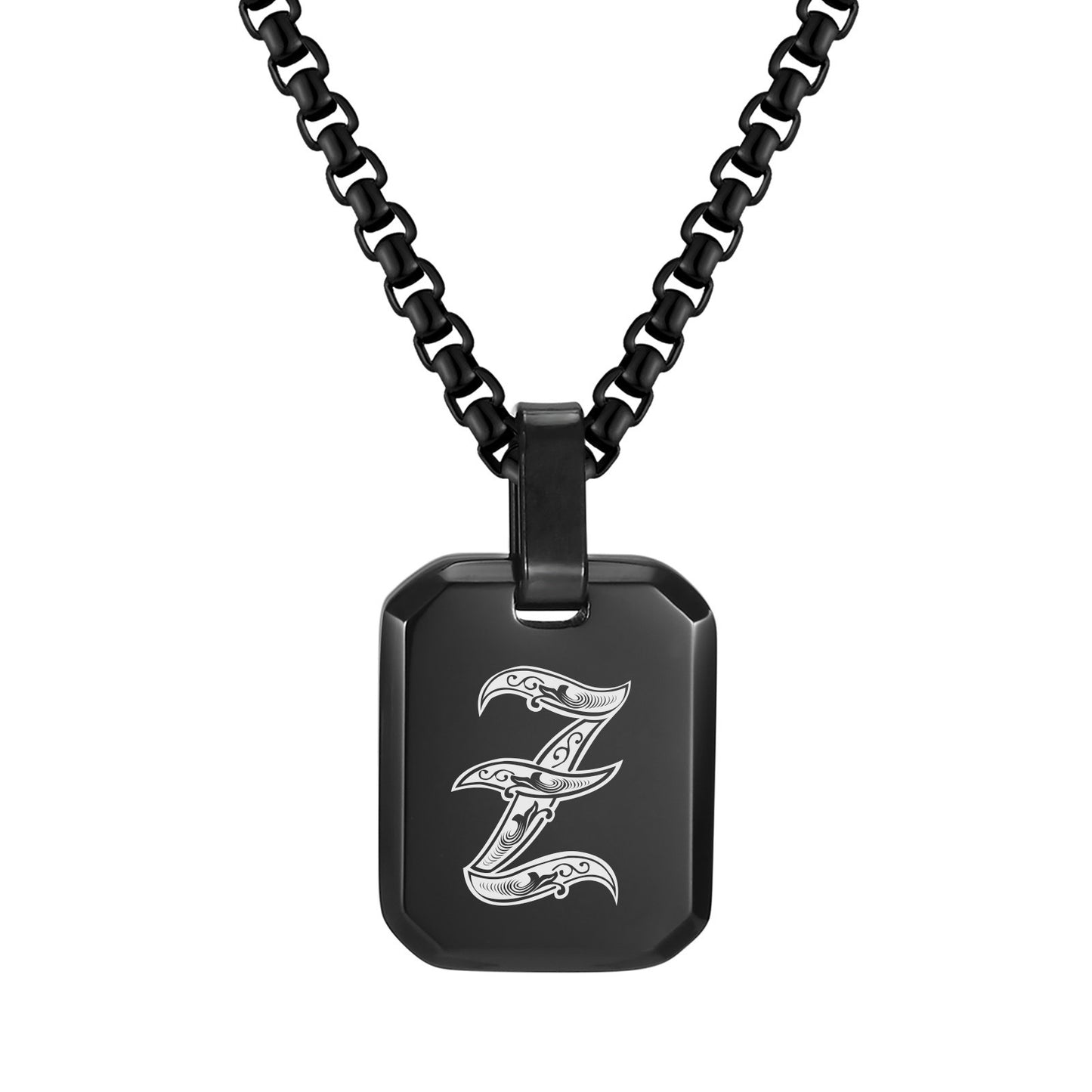 Kemston Initial Letter Pendant Necklace for Men Stainless Steel Tag Design PN-1925