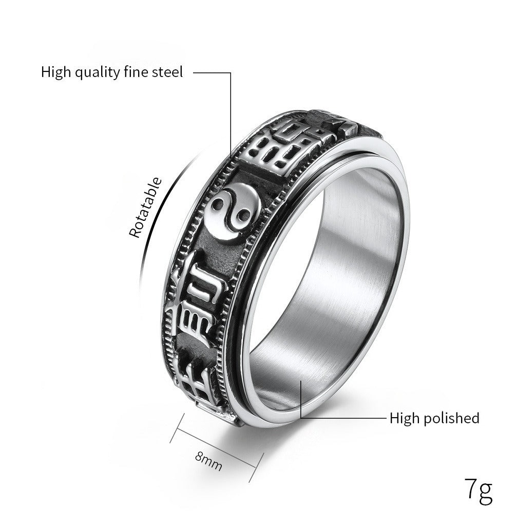Kemstone Men’s Yin-Yang Spinner Ring – Titanium Steel Meditation Band K-R582