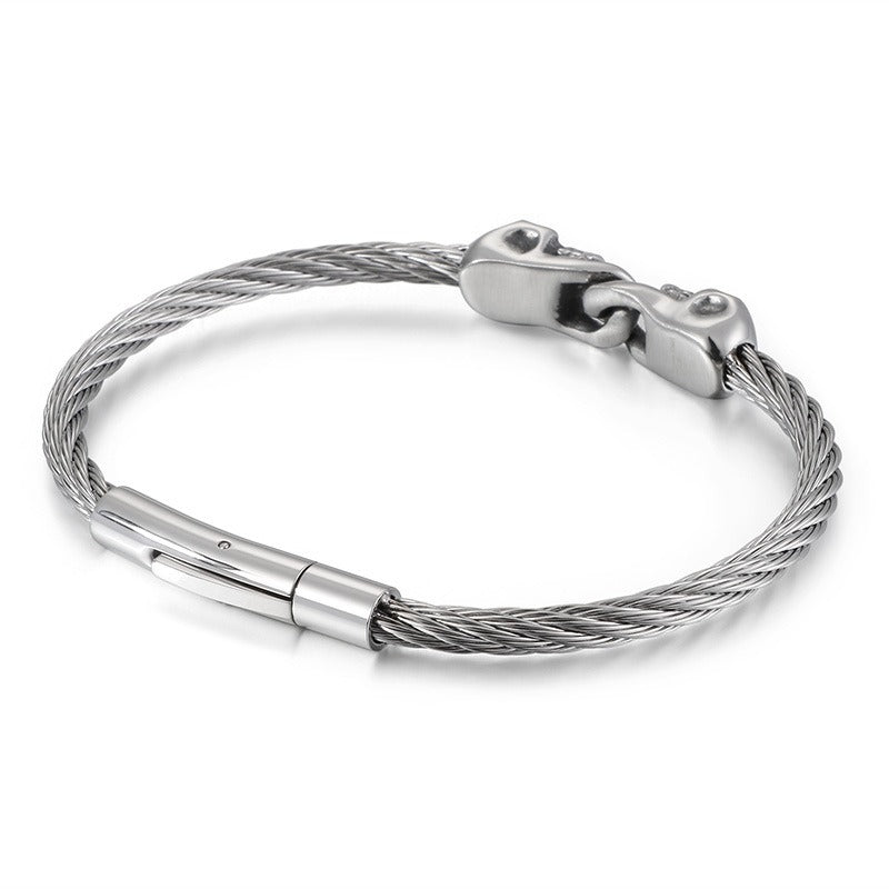 Kemstone Titanium Steel Double Skull Cable Bracelet for Men KB86274-BD