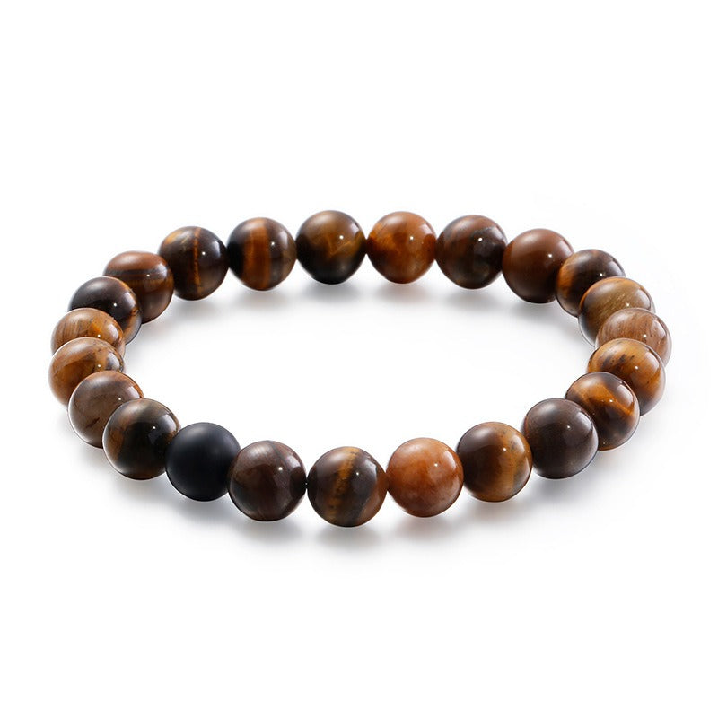 Kemstone Matte Black Agate & Golden Tiger's Eye Beaded Bracelet - Bohemian Style Handcrafted Jewelry for Everyday Wear KB109615