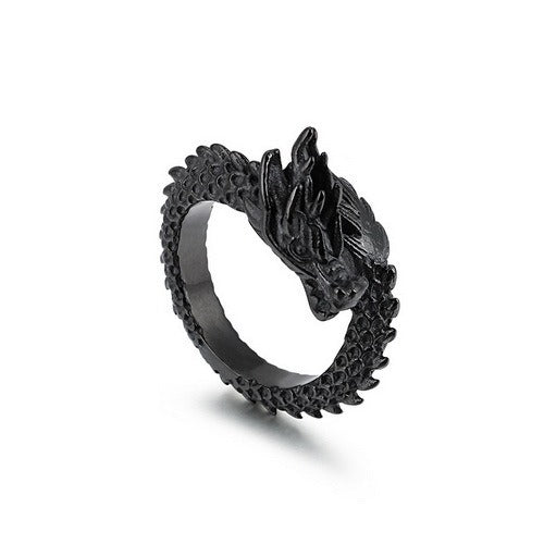 Kemstone Stainless Steel Bold Dragon Head Ring - Adjustable Open-End Ring for Men, Ethnic Retro Jewelry for Everyday Wear KR53285-K