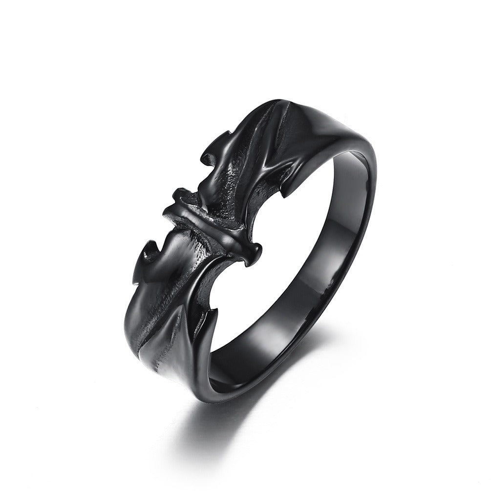 Kemstone Men’s Titanium Steel Gothic Bat Ring – Silver, Black K-R404