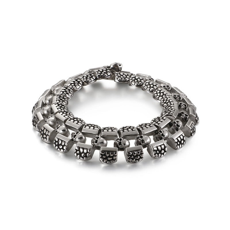 Bracciale punk in acciaio al titanio Kemstone con teschio per uomo KB118447